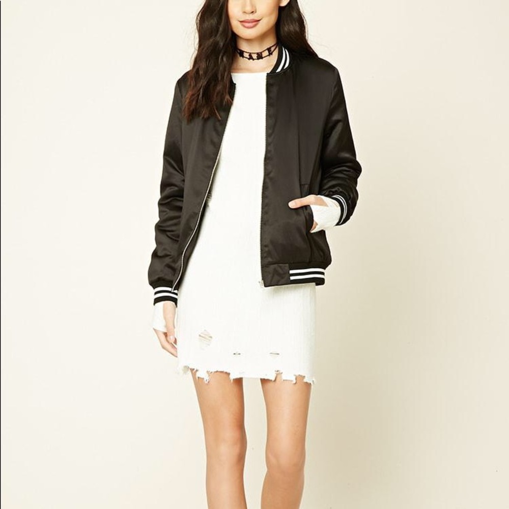 black with white stripes bomber jacket